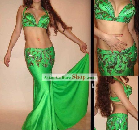 Top Green Belly Dance Costumes Complete Set for Women