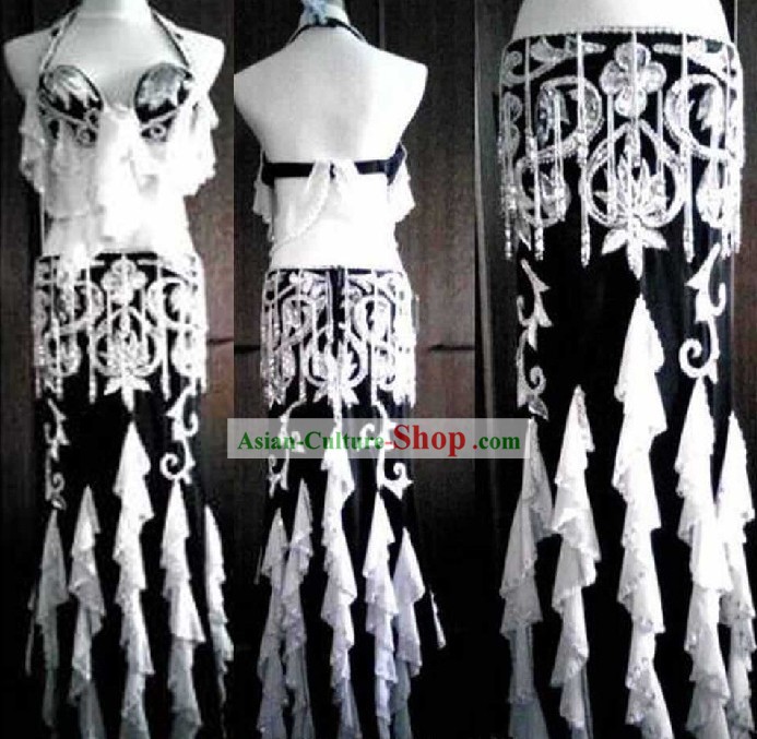 Top Black and White Belly Dance Costumes Complete Set for Women