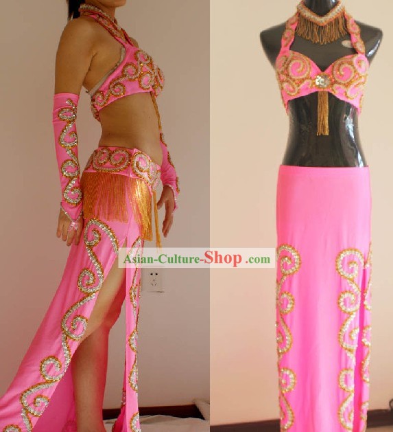 Professional Competition Pink Belly Dance Costumes Complete Set for Women