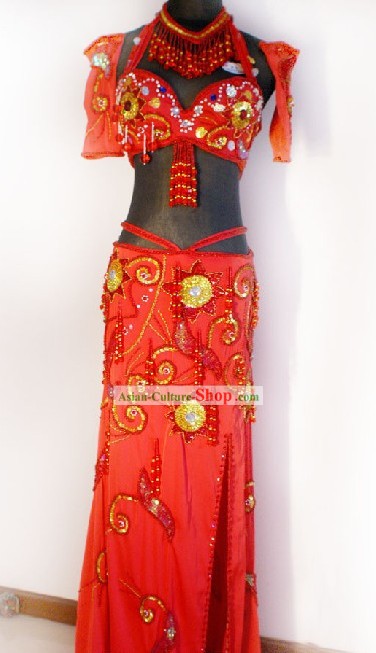 Top Red Belly Dance Costumes Complete Set for Women