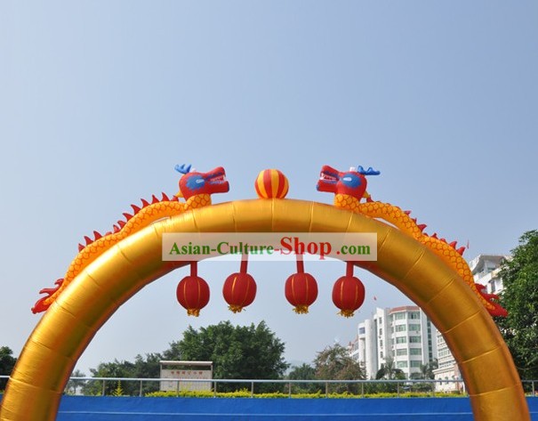 Large Golden Inflatable Dragons and Lanterns Arch