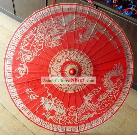 Traditional Chinese Hand Made Wedding Dragon Phoenix Umbrella