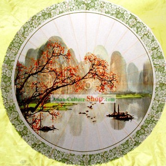Chinese Hand Made Guilin Li Jiang Landscape Umbrella