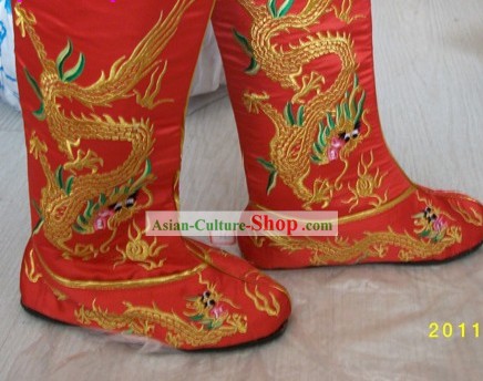 Traditional Chinese Wedding Dragon Embroidery Boots