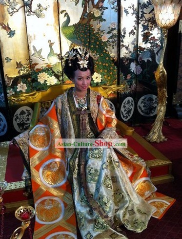 Ancient Chinese Empress Palace Clothing and Headpiece Set