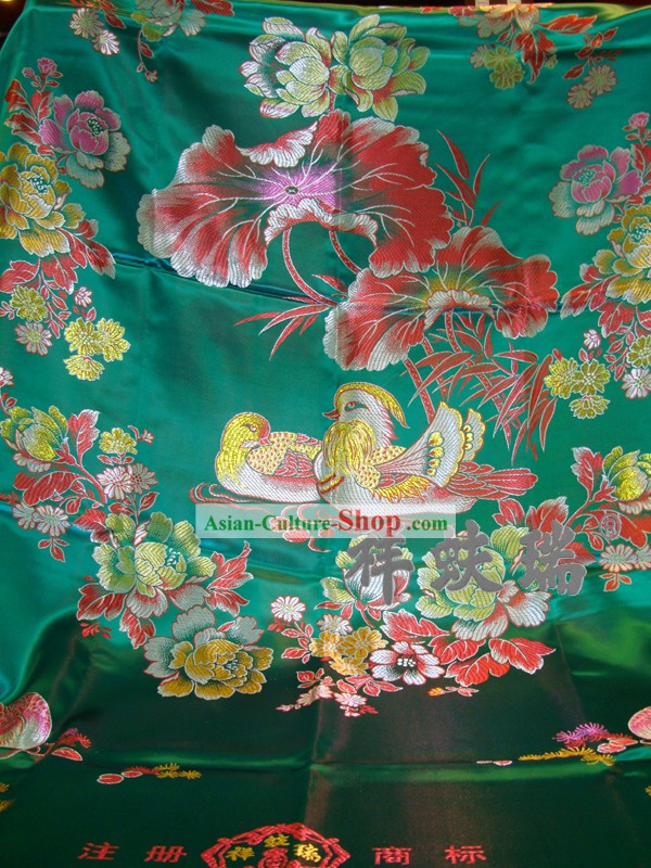 Chinese Peking Rui Fu Xiang Green Wedding Brocade Bedcover