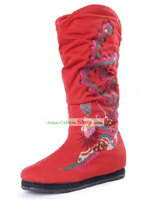 Chinese Handmade Wedding Phoenix Embroidered Boots