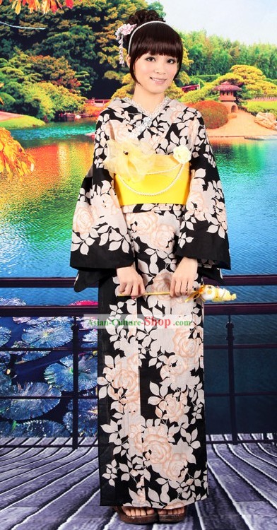 Japanese Yutaka Kimono Obi Belt Geta Sandal Complete Set for Women