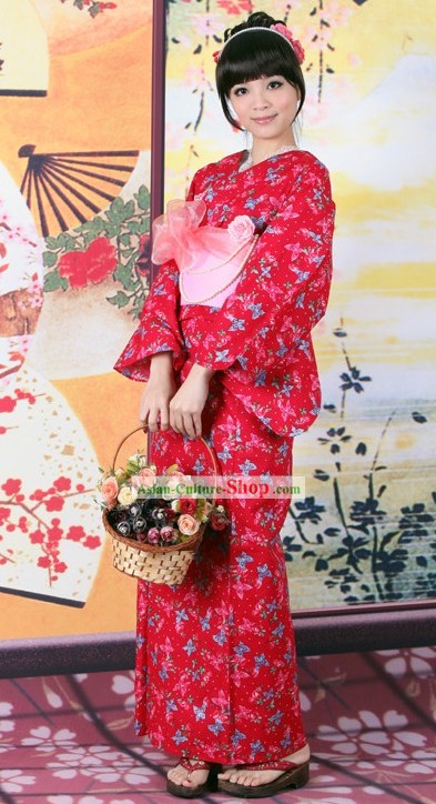 Японская красная Ютака кимоно Оби Пояса Гета Сандал Комплект для женщин