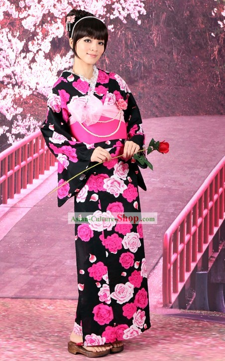 Традиционные японские кимоно Ютака Оби и Джета Сандал Комплект для женщин