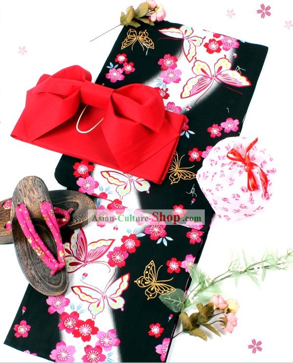 Традиционная японская бабочка Ютака кимоно Оби и Джета Сандал Комплект для женщин