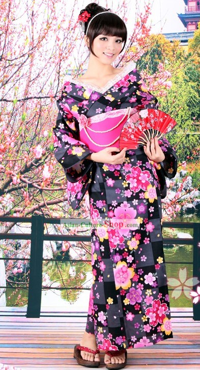 Japanese Yutaka Kimono Clothes Obi and Geta Sandal Complete Set for Women