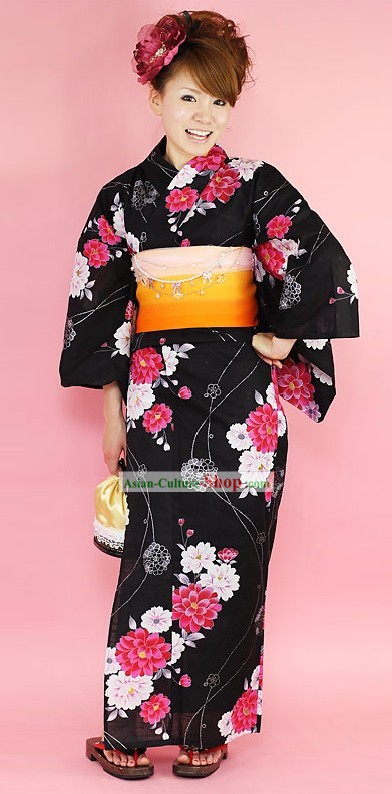 Japanese Yukata Kimono Costume Complete Set for Women
