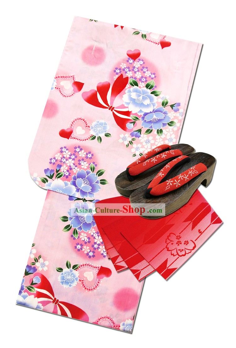 Traditional Japanese Yukata Kimono Complete Set for Women