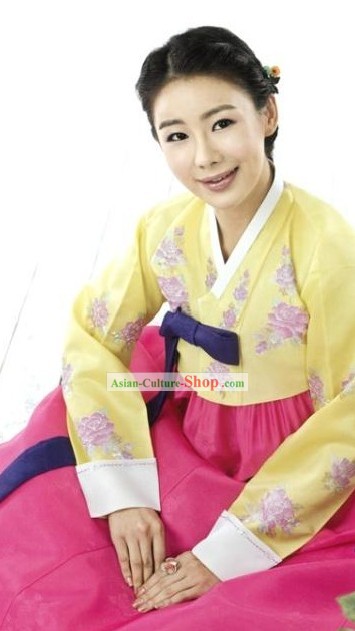 Romantic Korean Women Embroidered Flower Formal Hanbok