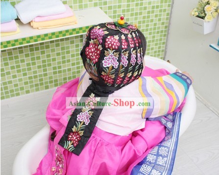 Korean Formal Birthday Hanbok and Hat for Female Kids