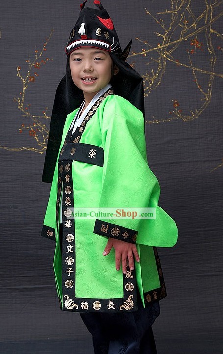 Ancient Korean National Costumes and Hat for Boys
