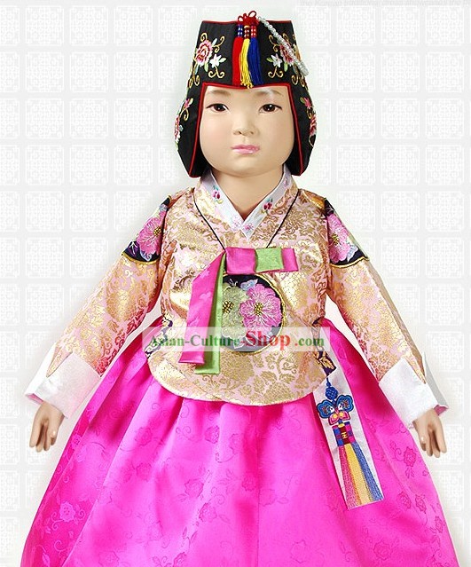 Traditional Korean Ceremonial Hanbok and Hat Complete Set