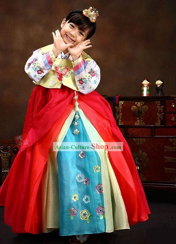 Traditional Korean Children Girl Ethnic Hanbok Clothing