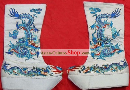 Chinese Peking Opera Wusheng Embroidered Dragon Boots