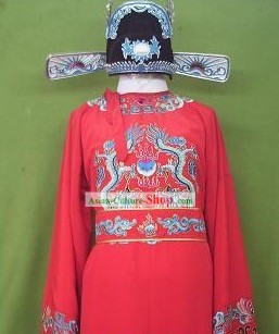 Chinese Number One Scholar Zhuang Yuan Costumes and Hat Set for Men