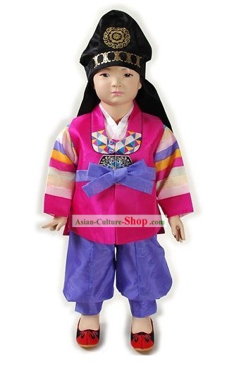 Korean Classical Baby Hanbok Clothing and Hat Complete Set