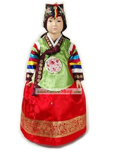 Traditional Korean Hanbok Clothing and Hat Complete Set for Girls
