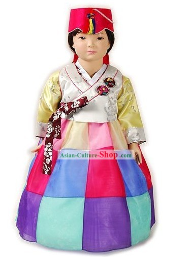 Traditional Korean Birthday Ceremonial Hanbok Clothing and Hat Complete Set