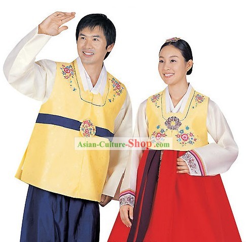 Traditional Korean Bride and Bridegroom Wedding Hanbok 2 Sets