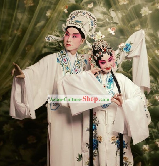 Chinese Peking Opera The Peacocks Fly to the Southeast Costume 2 Sets for Men and Women