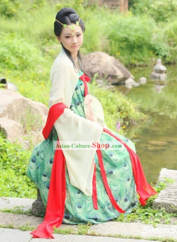 Ancient Chinese Tang Dynasty Peacock Clothing Complete Set