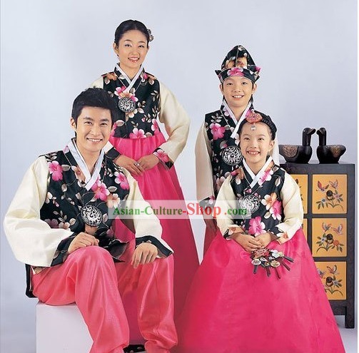 Traditional Korean Family Parents and Kids Wedding Hanboks 4 Sets
