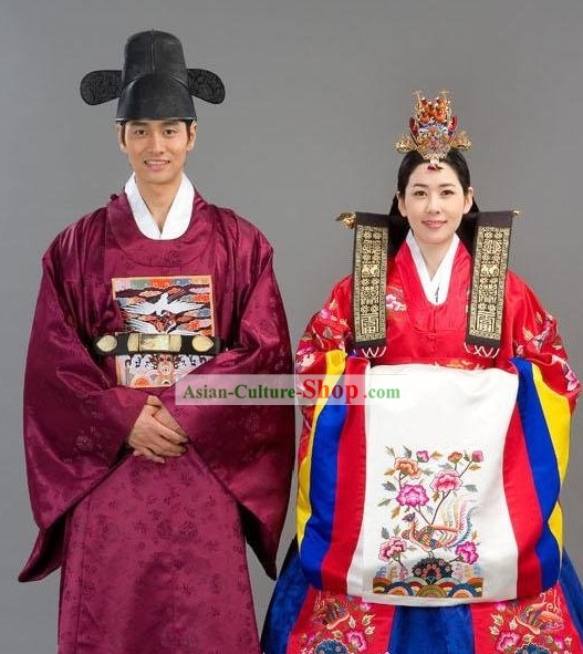 Ancient Korean Wedding Dress 2 Sets for Bride and Bridegroom