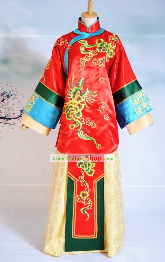Chinese Hand Made Bride Phoenix Wedding Dress Complete Set