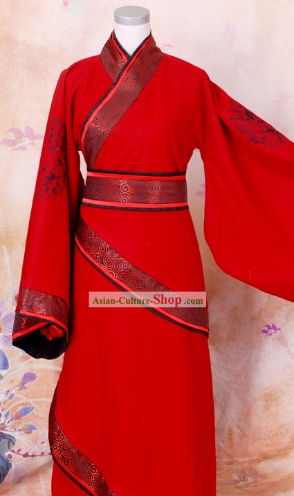 Ancient Han Dynasty Embroidered Flower Red Wedding Dress