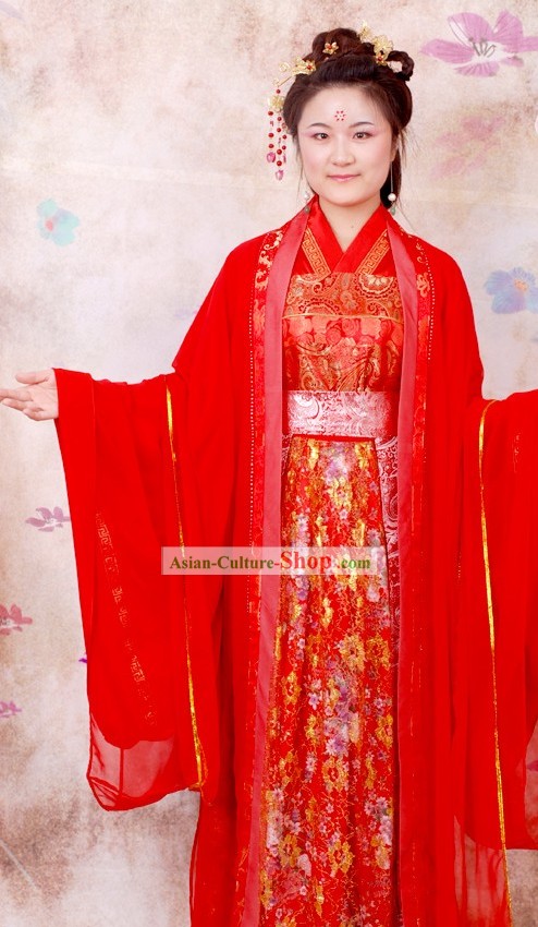 Ancient Chinese Red Wedding Ceremonial Clothing Complete Set