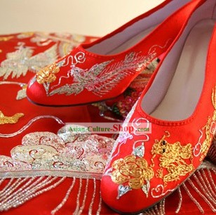 Traditional Chinese Phoenix Wedding Shoes for Brides