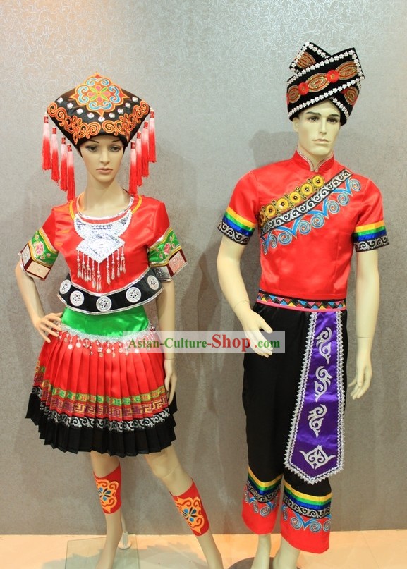 Traditional Chinese Ethnic Wedding Dress 2 Sets for Men and Women