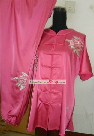Chinese Silk Embroidered Flower Kung Fu Competition Uniform