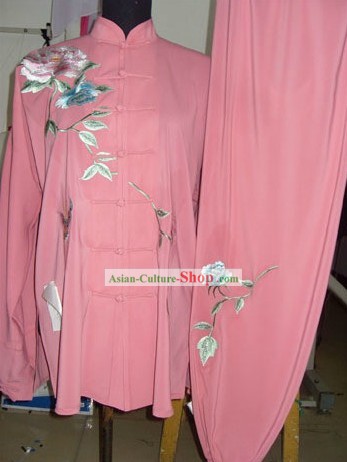 Chinese Embroidered Flower Silk Tai Chi Clothes Set