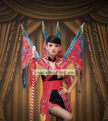 Chinese Opera Stage Performance Costumes with Flags