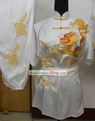 Chinese Classical Embroidered Dragon Silk Martial Arts Stage Performance Suit