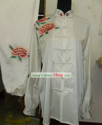 Chinese Embroidered Peony Silk Kung Fu Suit