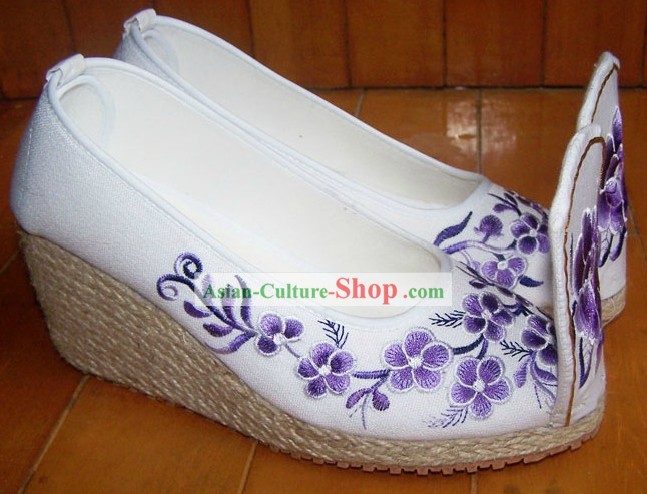 High Heel Embroidered Flower Shoes for Women
