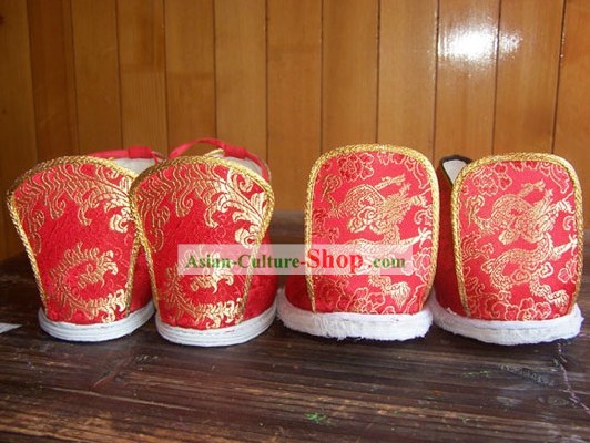 Traditional Chinese Bride and Bridegroom Wedding Shoes 2 Pairs