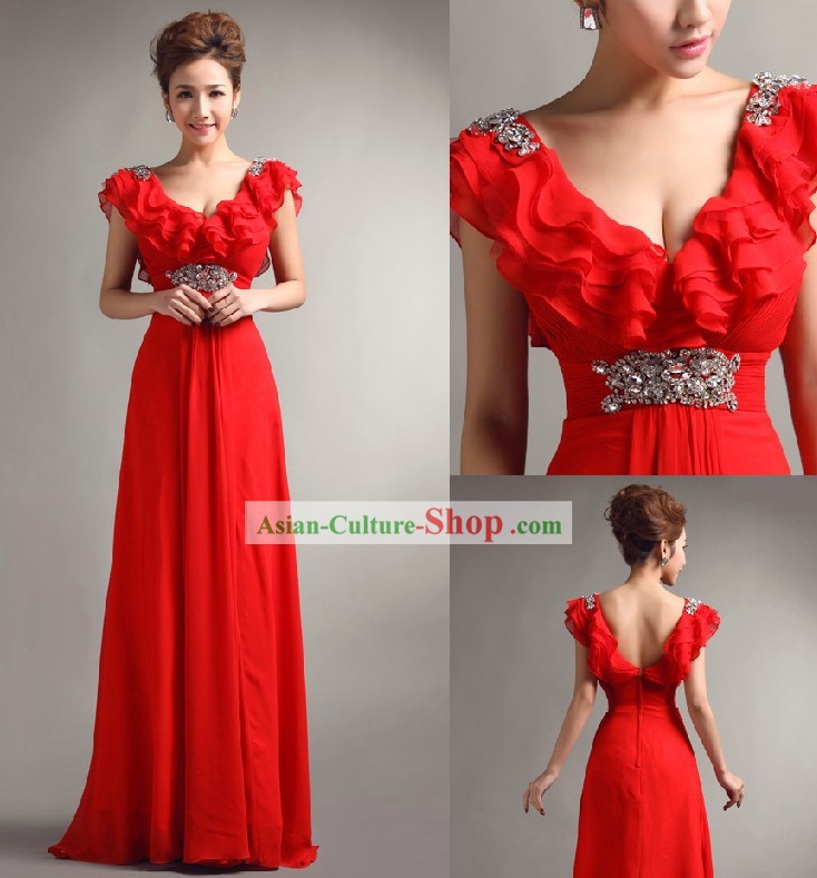 Stunning Chinese Red Bride Evening Dress
