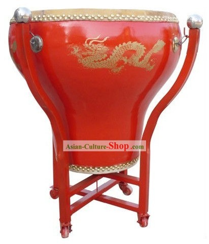 Traditional Chinese Red Flowerpot Dragon Drum