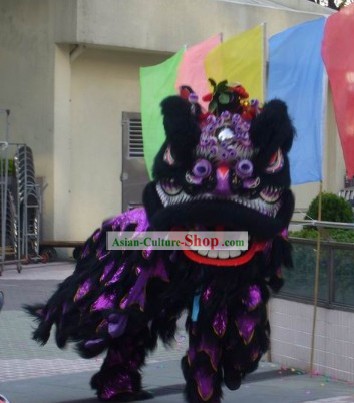 Black Long Wool FUT SAN Lion Dance Costume Complete Set