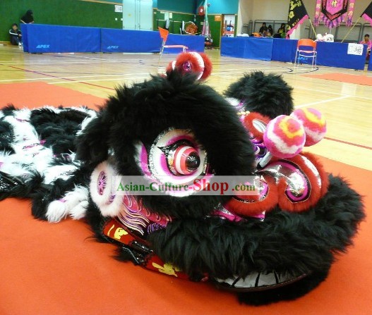 Black Long Wool Lion Dance Costume Complete Set
