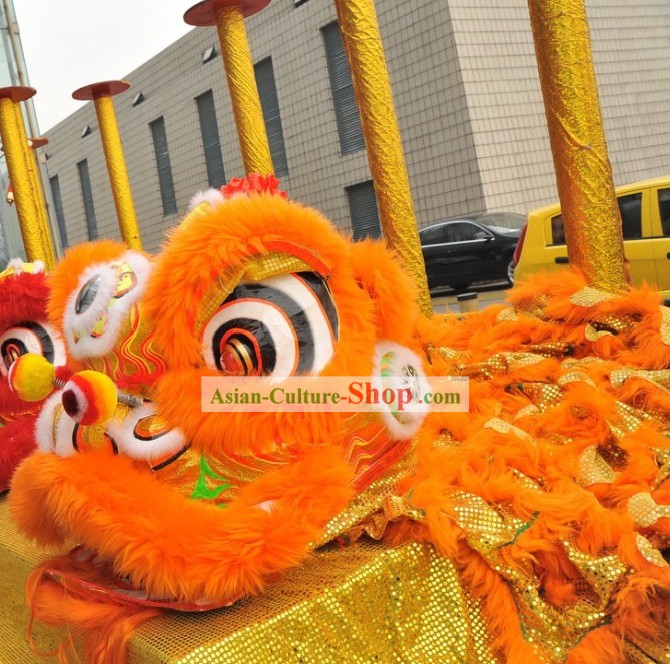 Supreme Luminous Orange Wool Lion Dance Costume Complete Set